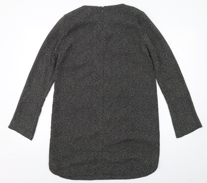 H&M Womens Grey Geometric Polyester A-Line Size 10 Round Neck Zip