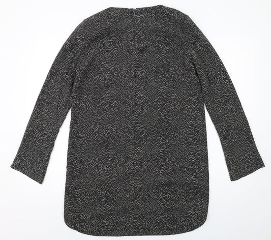 H&M Womens Grey Geometric Polyester A-Line Size 10 Round Neck Zip