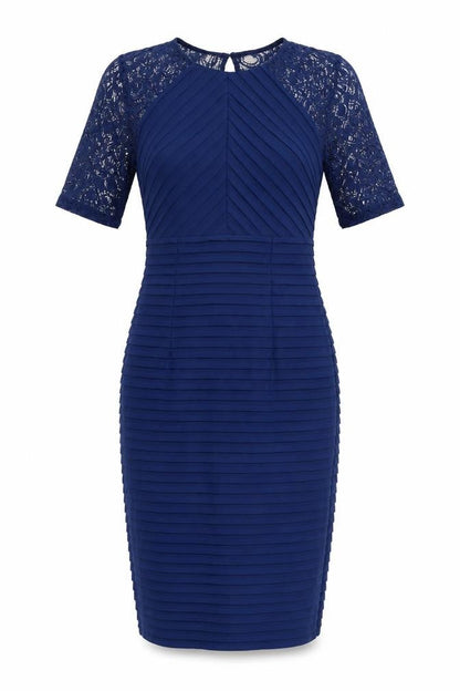 Linea Womens Blue Polyester Shift Size 8 Round Neck Button