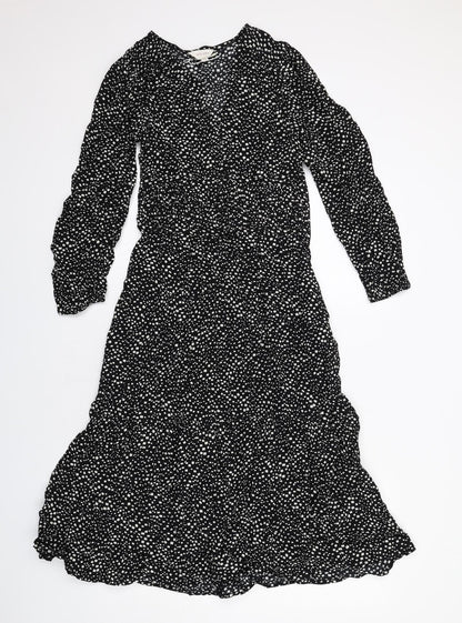 Per Una Womens Black Geometric Viscose Trapeze & Swing Size 6 V-Neck Zip