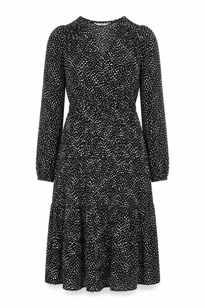 Per Una Womens Black Geometric Viscose Trapeze & Swing Size 6 V-Neck Zip