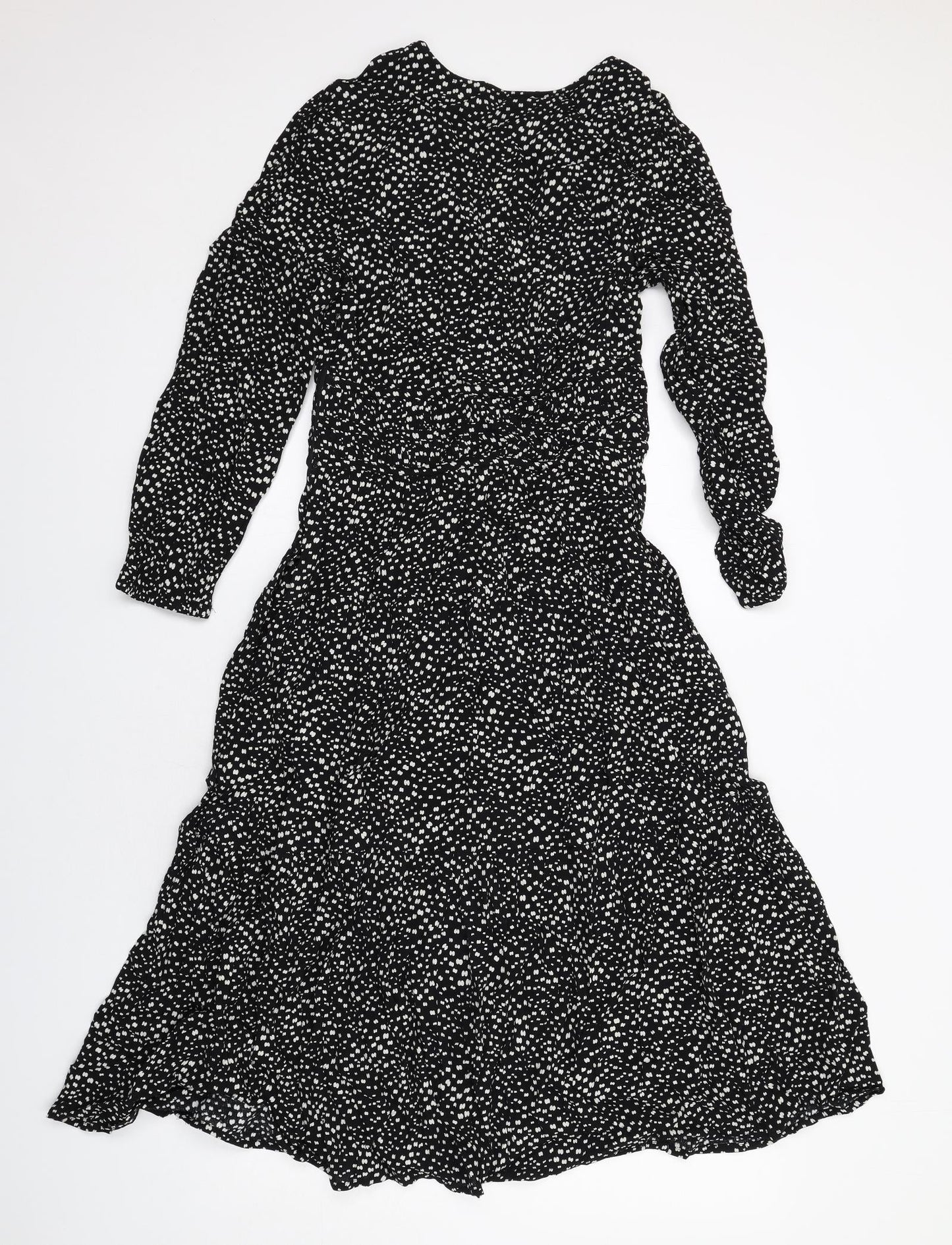 Per Una Womens Black Geometric Viscose Trapeze & Swing Size 6 V-Neck Zip