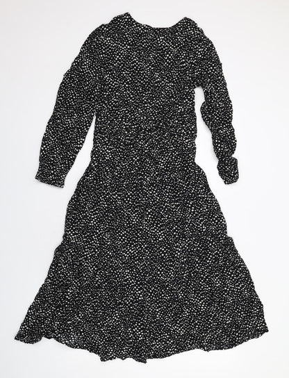 Per Una Womens Black Geometric Viscose Trapeze & Swing Size 6 V-Neck Zip