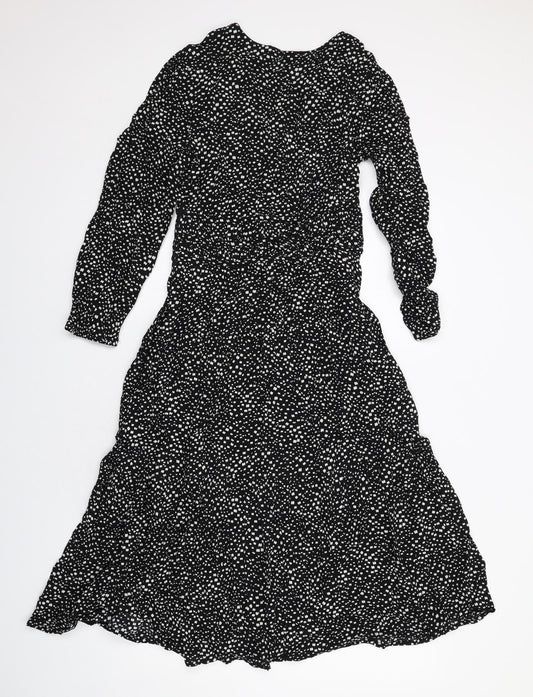 Per Una Womens Black Geometric Viscose Trapeze & Swing Size 6 V-Neck Zip