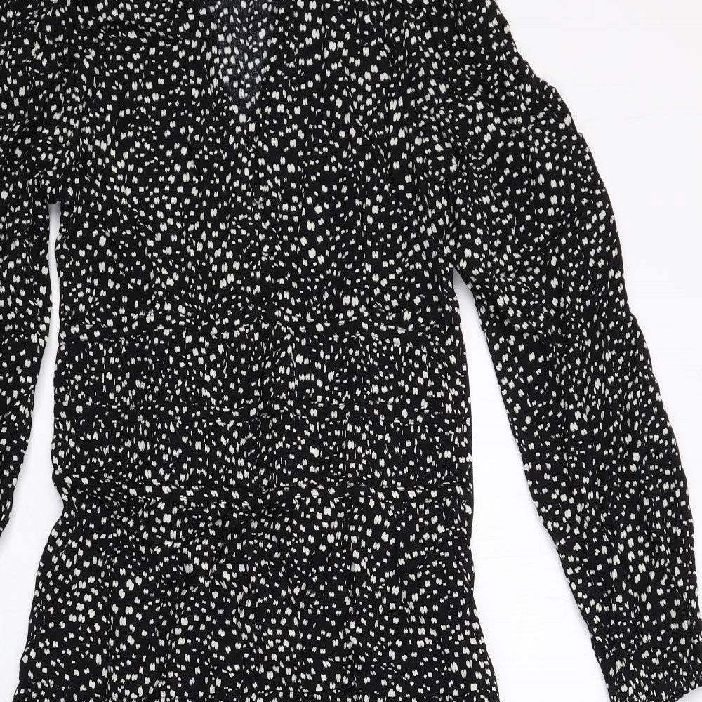 Per Una Womens Black Geometric Viscose Trapeze & Swing Size 6 V-Neck Zip