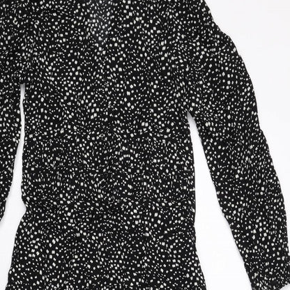 Per Una Womens Black Geometric Viscose Trapeze & Swing Size 6 V-Neck Zip