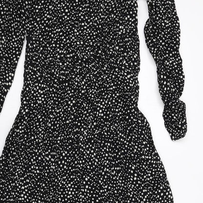 Per Una Womens Black Geometric Viscose Trapeze & Swing Size 6 V-Neck Zip