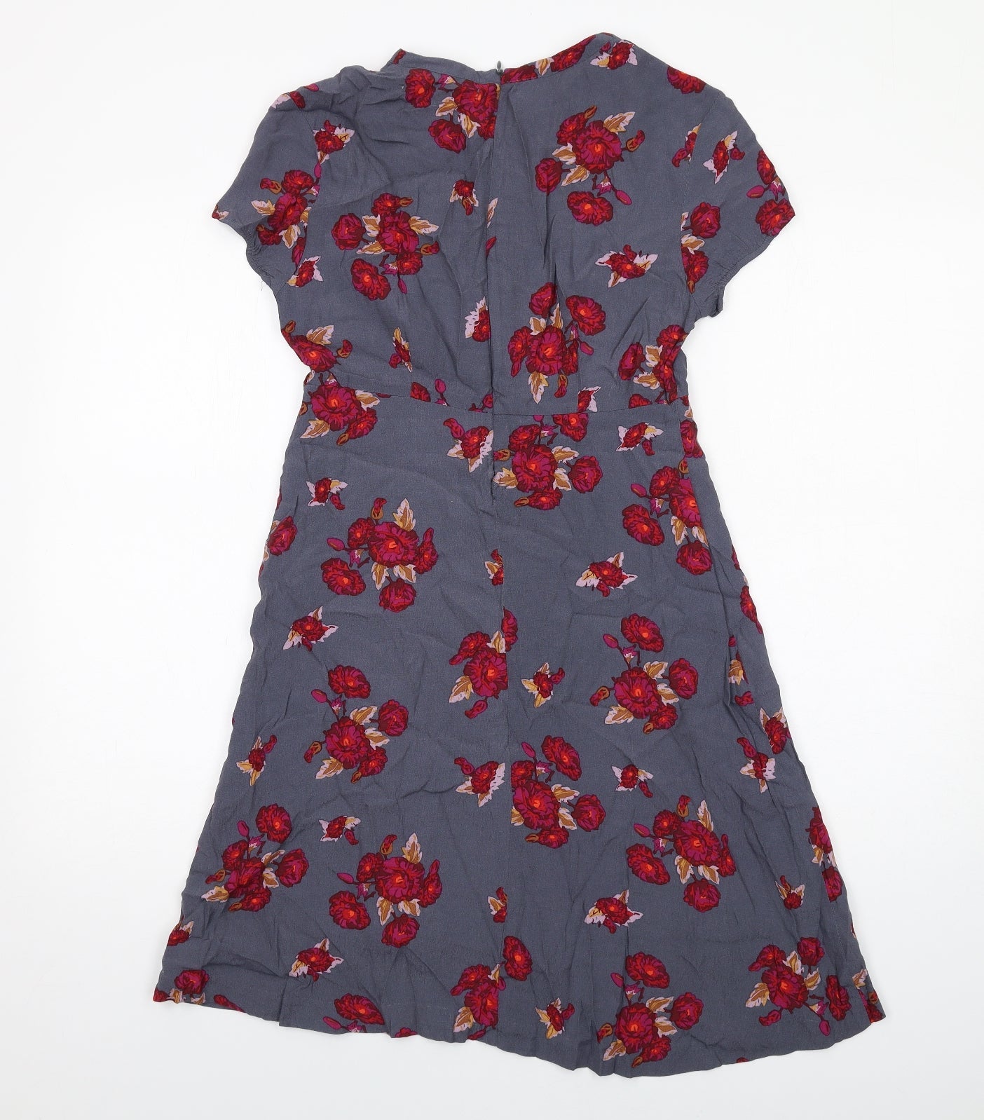Mademoiselle R Womens Grey Floral Viscose A-Line Size 6 Round Neck Zip
