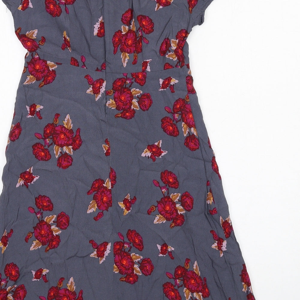 Mademoiselle R Womens Grey Floral Viscose A-Line Size 6 Round Neck Zip