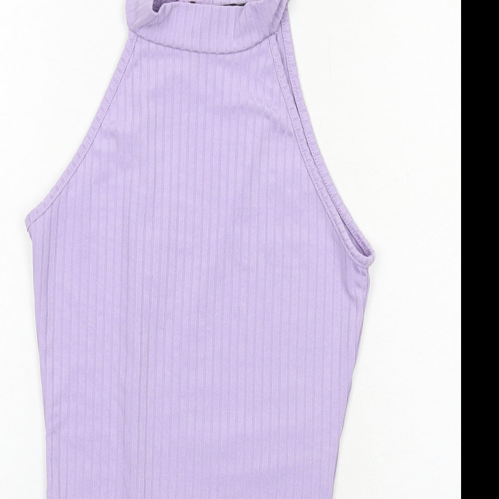 PRETTYLITTLETHING Womens Purple Polyester Bodysuit One-Piece Size 4 Snap