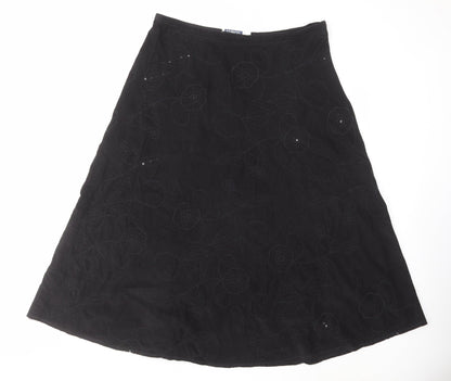M&Co Womens Black Floral Cotton Swing Skirt Size 16 Zip