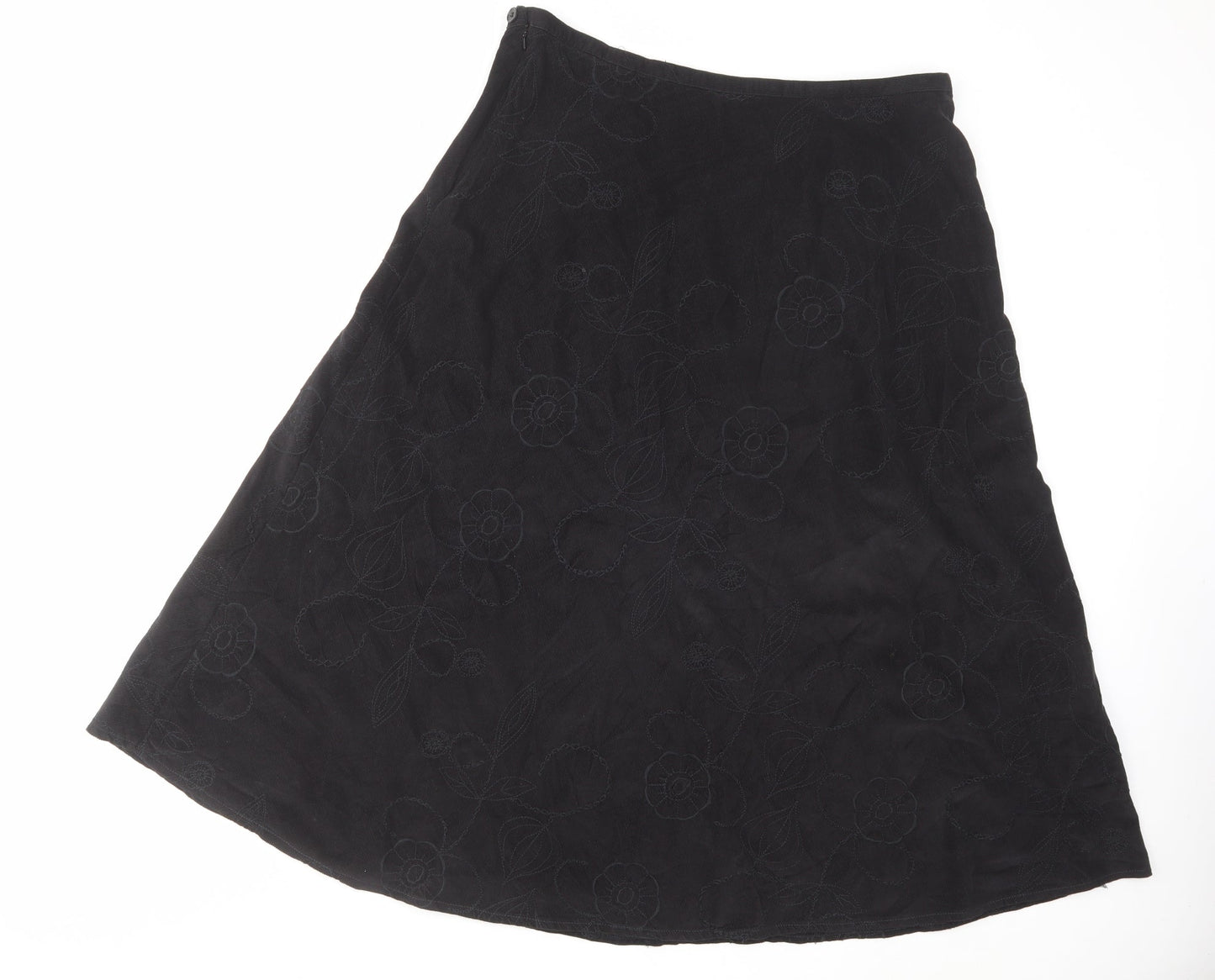 M&Co Womens Black Floral Cotton Swing Skirt Size 16 Zip