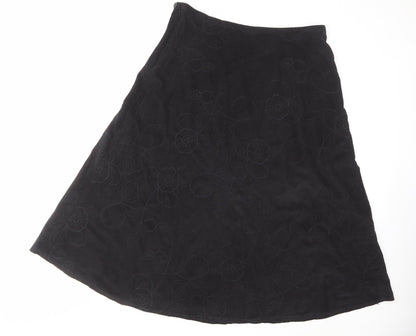 M&Co Womens Black Floral Cotton Swing Skirt Size 16 Zip