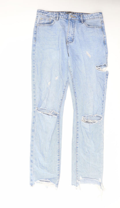 Missguided Womens Blue Cotton Straight Jeans Size 12 L30 in Regular Zip