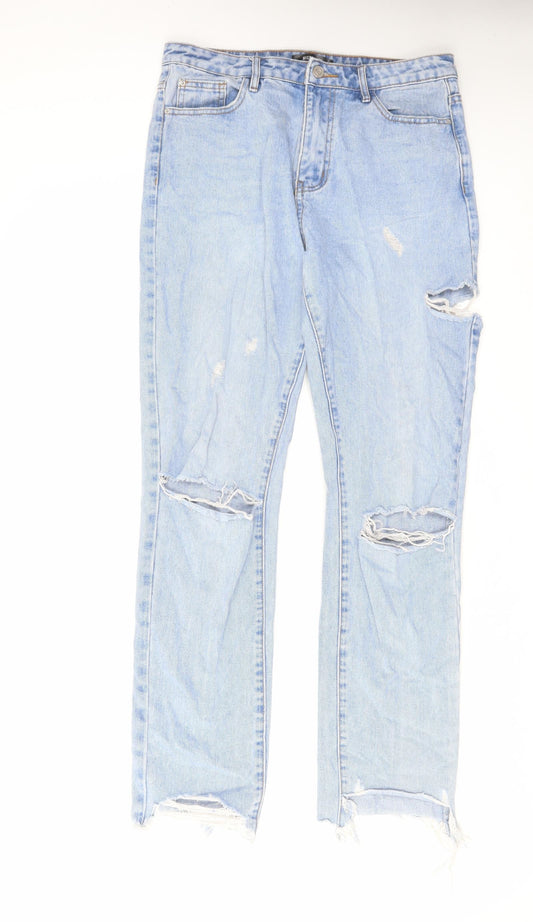Missguided Womens Blue Cotton Straight Jeans Size 12 L30 in Regular Zip