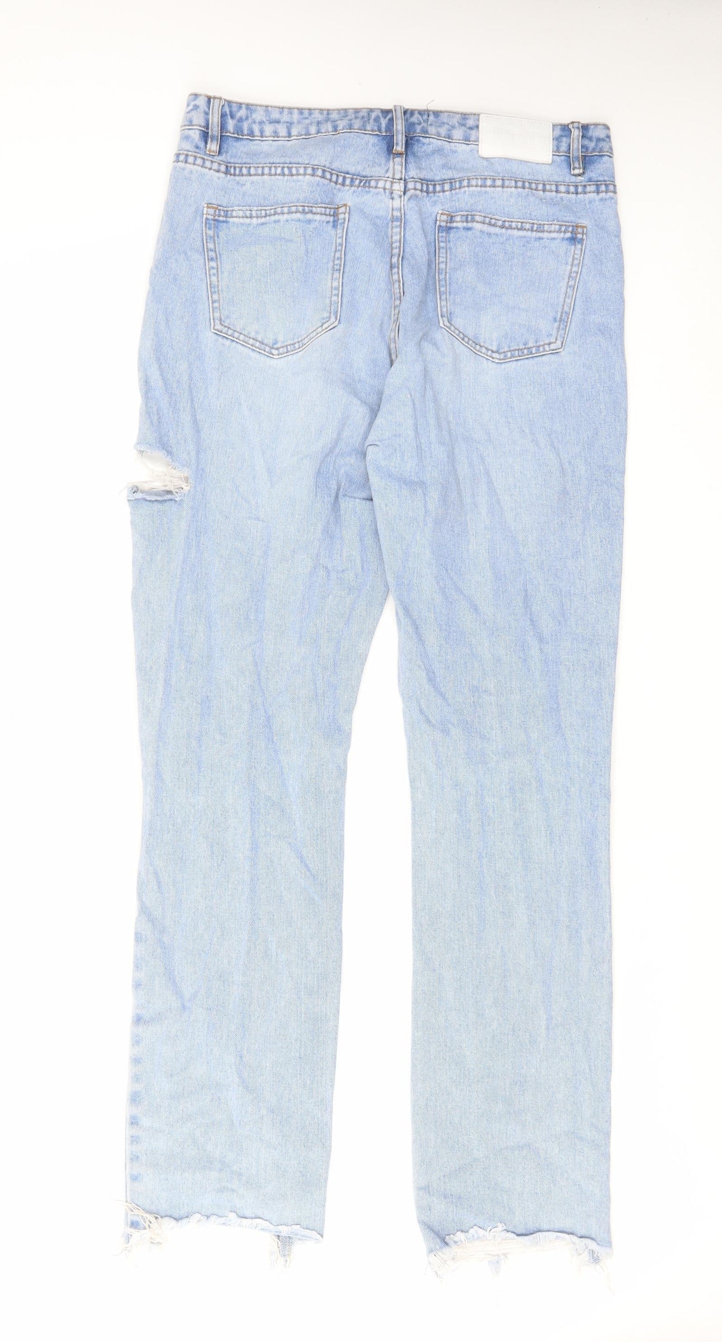 Missguided Womens Blue Cotton Straight Jeans Size 12 L30 in Regular Zip