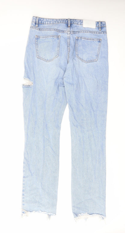 Missguided Womens Blue Cotton Straight Jeans Size 12 L30 in Regular Zip