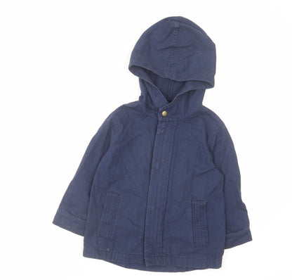 Additional front view of Mini Club boys’ blue basic coat coat, size 3-4, years zip