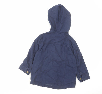 Back view of Mini Club boys’ blue basic coat coat, size 3-4, years zip