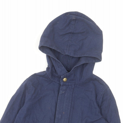 Close-up detail of Mini Club boys’ blue basic coat coat, size 3-4, years zip