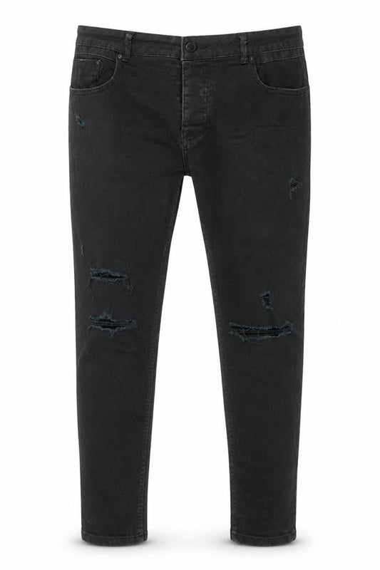 Front view of Denim & Co. men’s black cotton skinny jeans, size 34, in, 30-inch leg regular zip
