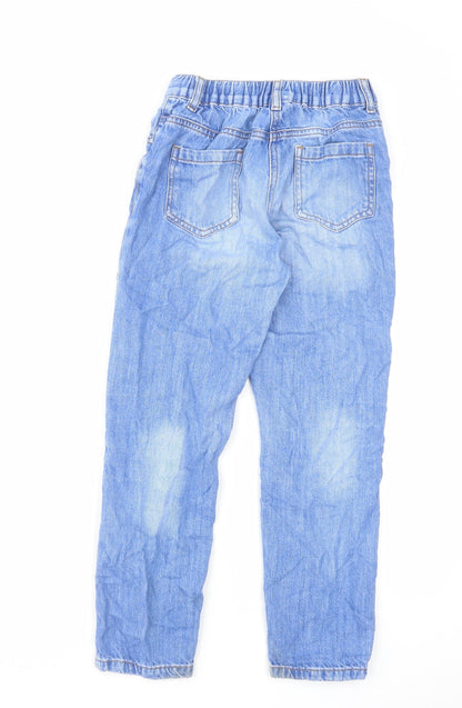 NEXT Girls Blue Cotton Skinny Jeans Size 10 Years Regular Zip - Distressed