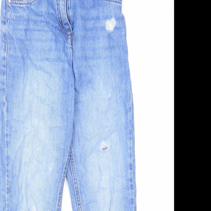 NEXT Girls Blue Cotton Skinny Jeans Size 10 Years Regular Zip - Distressed