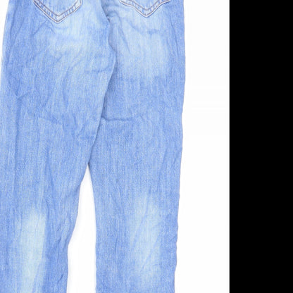 NEXT Girls Blue Cotton Skinny Jeans Size 10 Years Regular Zip - Distressed