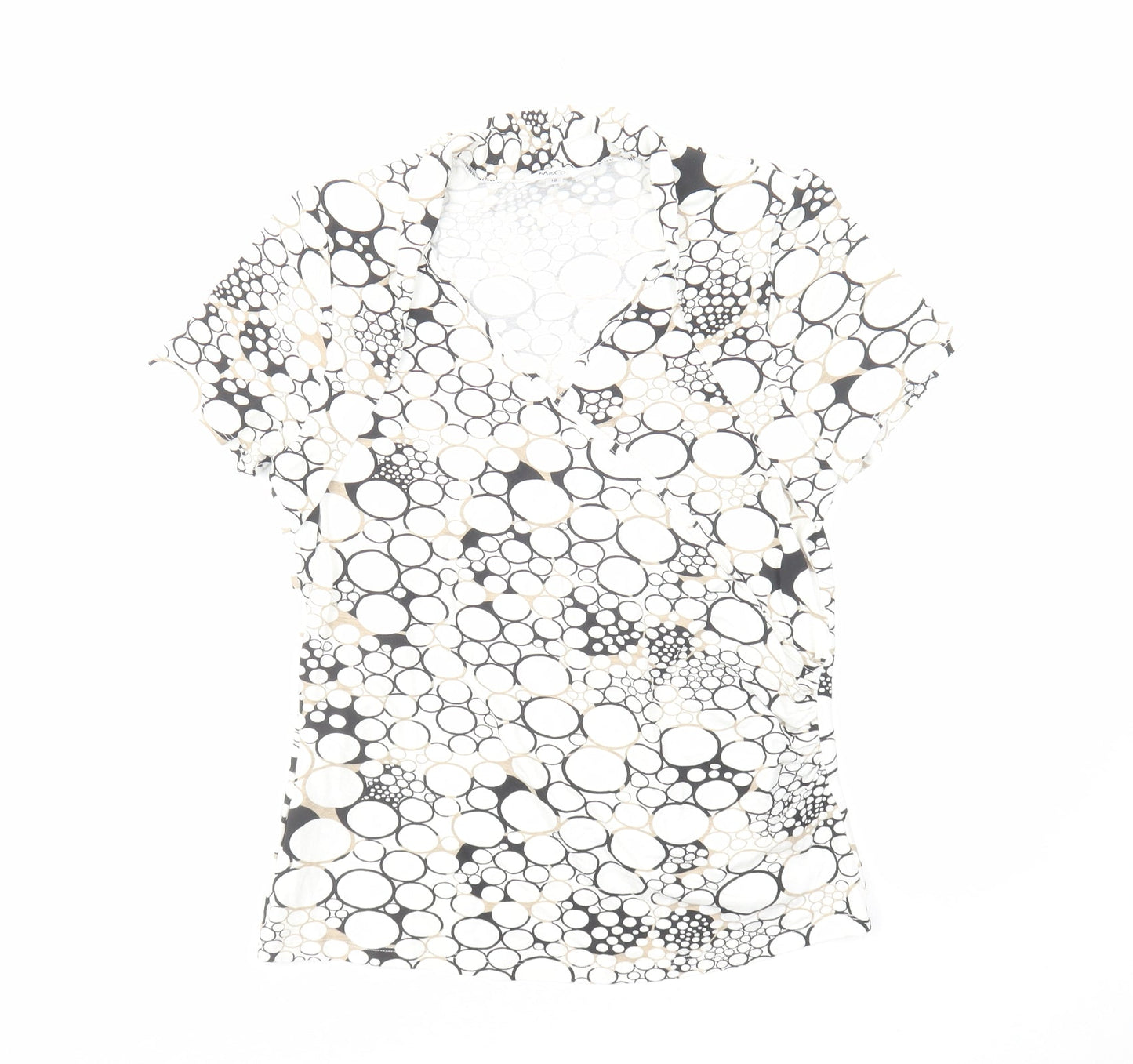 M&Co Womens White Geometric Cotton Basic Blouse Size 12 V-Neck