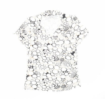 M&Co Womens White Geometric Cotton Basic Blouse Size 12 V-Neck