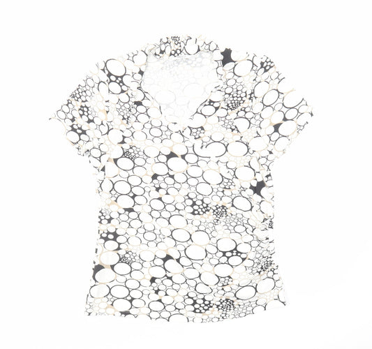 M&Co Womens White Geometric Cotton Basic Blouse Size 12 V-Neck