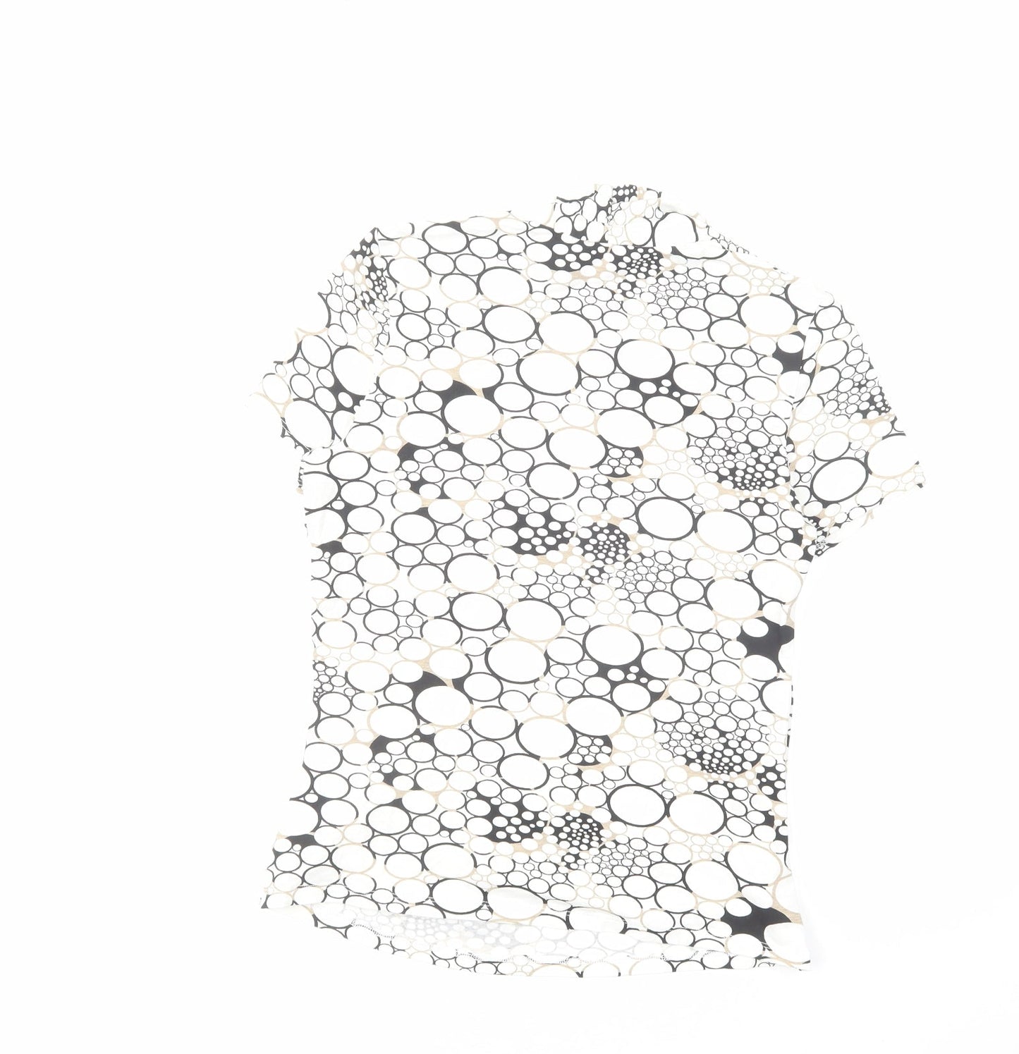 M&Co Womens White Geometric Cotton Basic Blouse Size 12 V-Neck