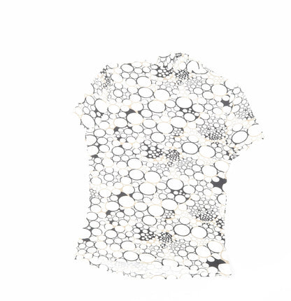 M&Co Womens White Geometric Cotton Basic Blouse Size 12 V-Neck