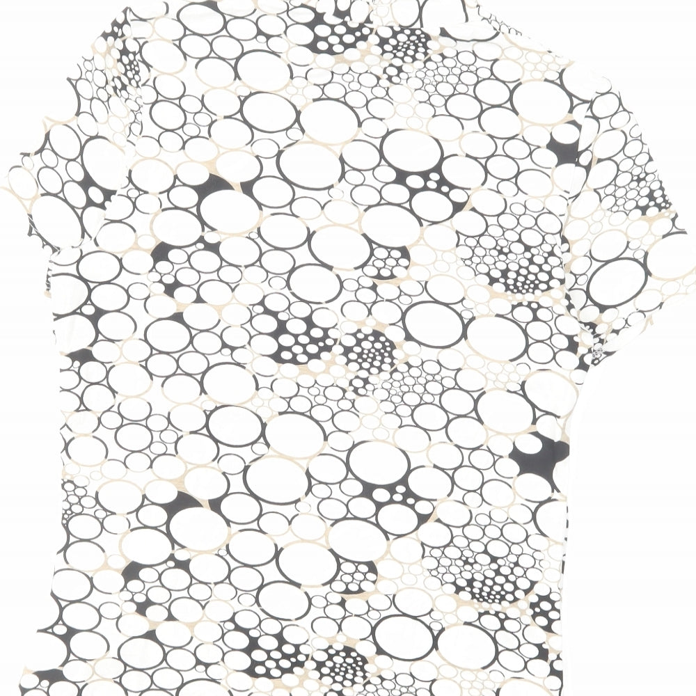 M&Co Womens White Geometric Cotton Basic Blouse Size 12 V-Neck