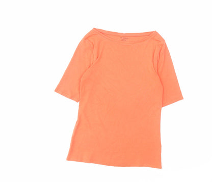 Marks and Spencer Womens Orange Cotton Basic T-Shirt Size 8 Boat Neck