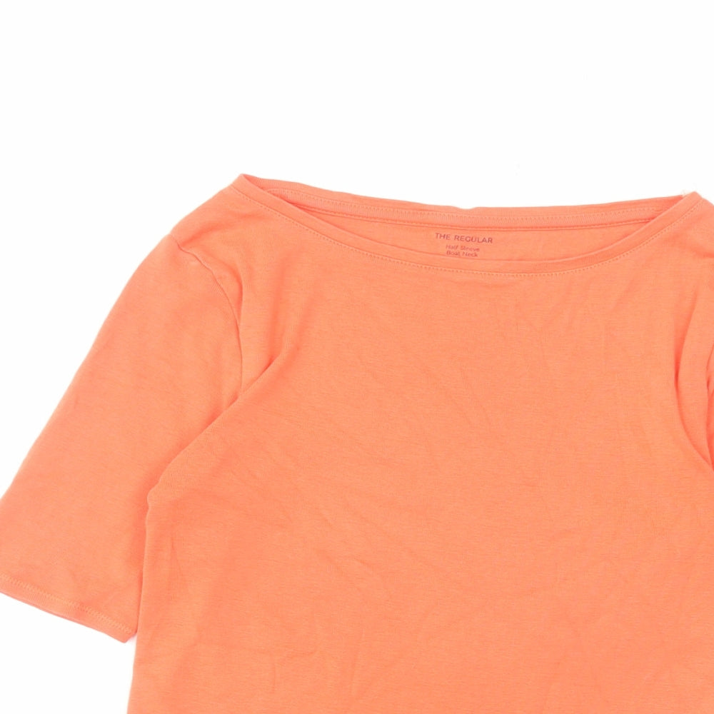 Marks and Spencer Womens Orange Cotton Basic T-Shirt Size 8 Boat Neck