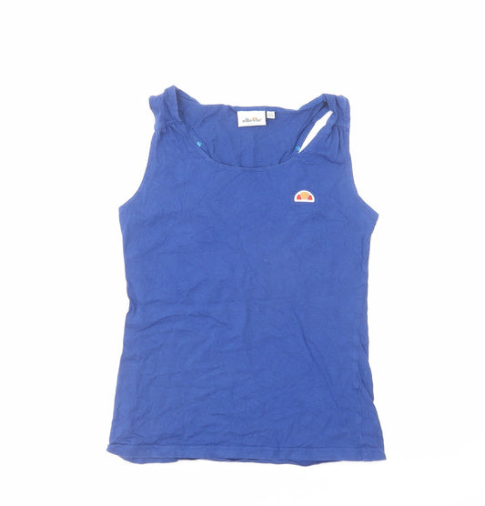 ellesse Womens Blue Cotton Basic Tank Size 10 Boat Neck