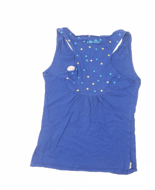 ellesse Womens Blue Cotton Basic Tank Size 10 Boat Neck