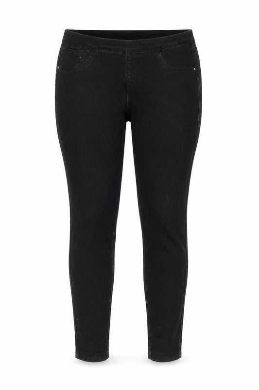 Front view of Denim & Co. women’s black cotton jegging jeans, size UK 10, 29-inch leg regular
