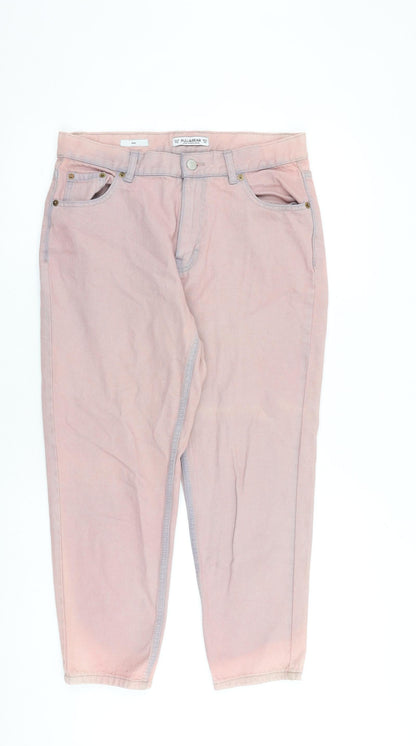 Pull&Bear Womens Pink Cotton Mom Jeans Size 12 L26.5 in Regular Zip