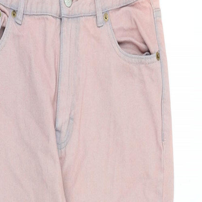 Pull&Bear Womens Pink Cotton Mom Jeans Size 12 L26.5 in Regular Zip