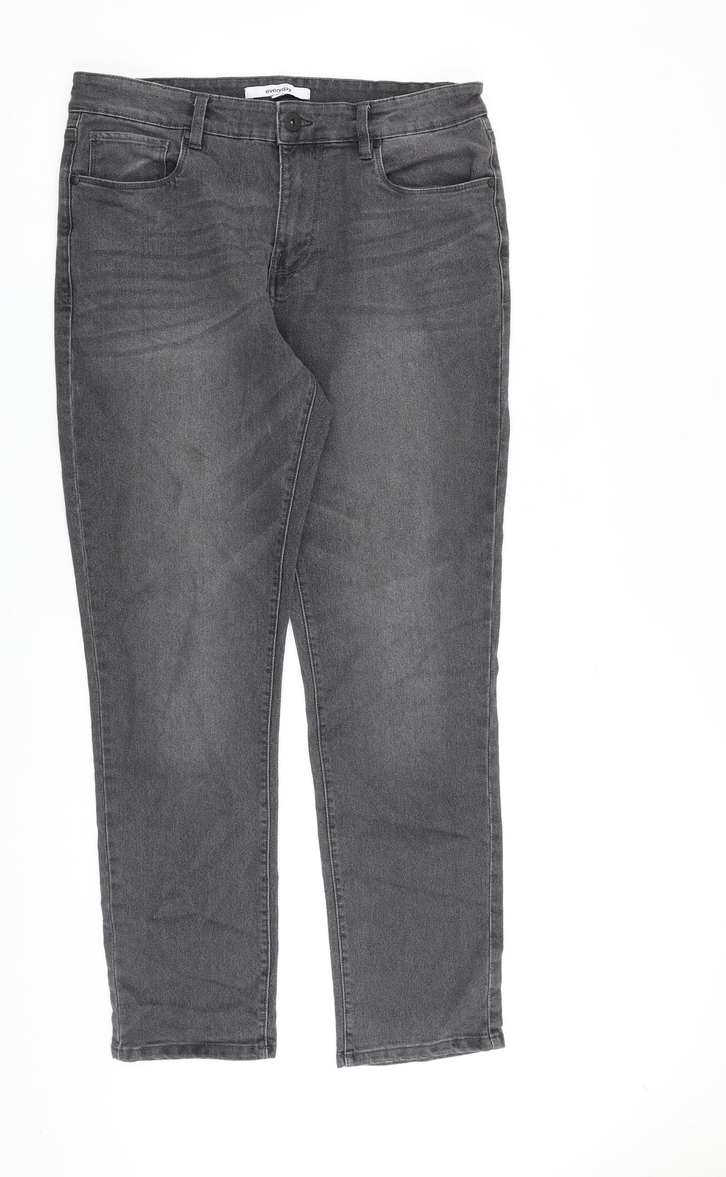 Everyday Mens Grey Cotton Straight Jeans Size 32 in L30 in Regular Zip