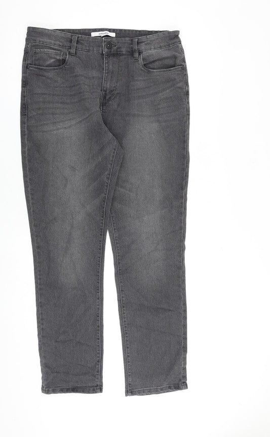 Everyday Mens Grey Cotton Straight Jeans Size 32 in L30 in Regular Zip