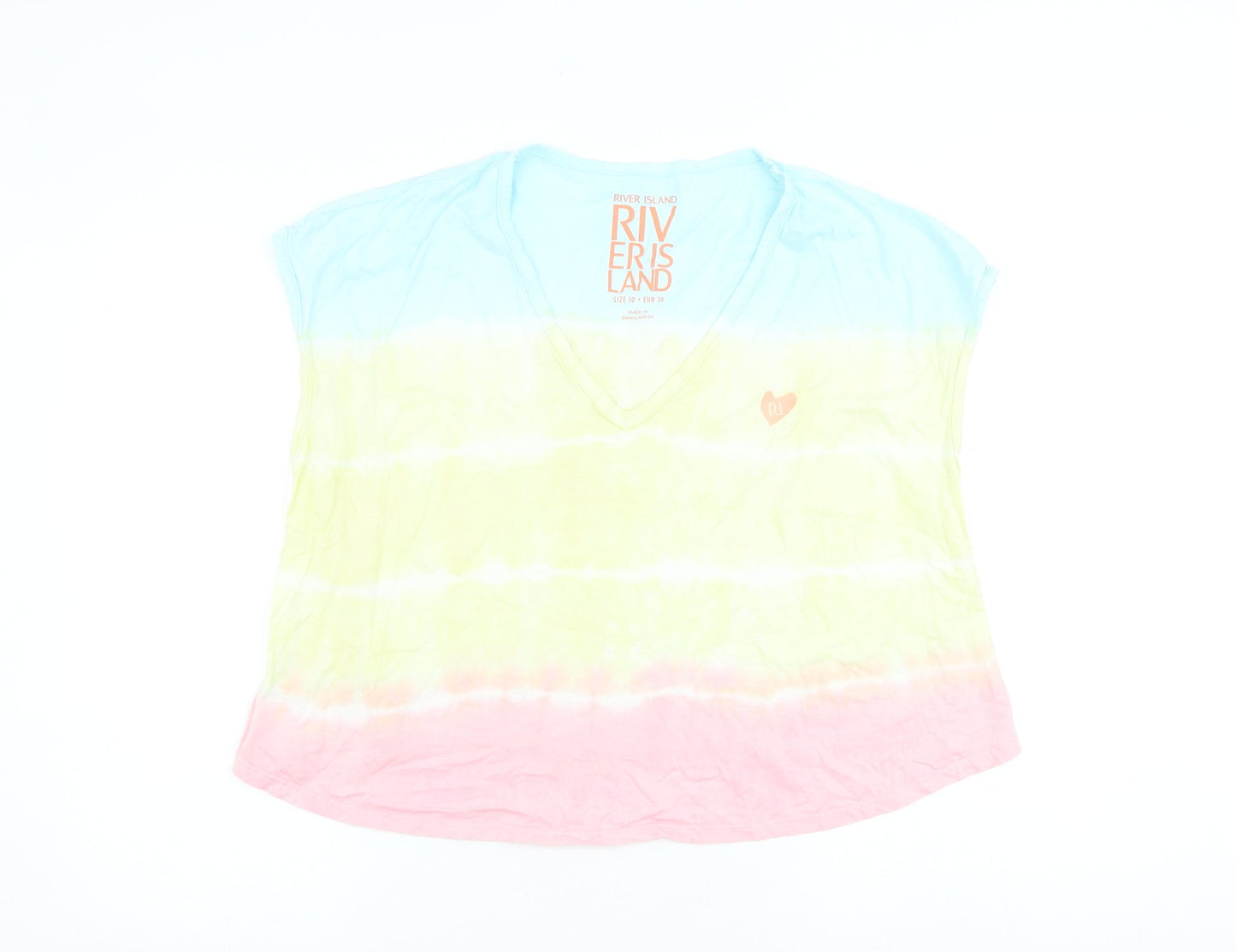 Womens UK Size 10 River Island Multicoloured Basic T-Shirt