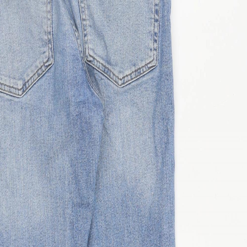 Zara Womens Blue Cotton Straight Jeans Size 8 L27 in Regular Zip - Raw Hem