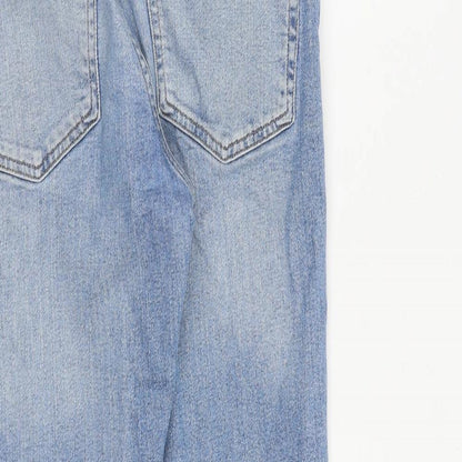 Zara Womens Blue Cotton Straight Jeans Size 8 L27 in Regular Zip - Raw Hem