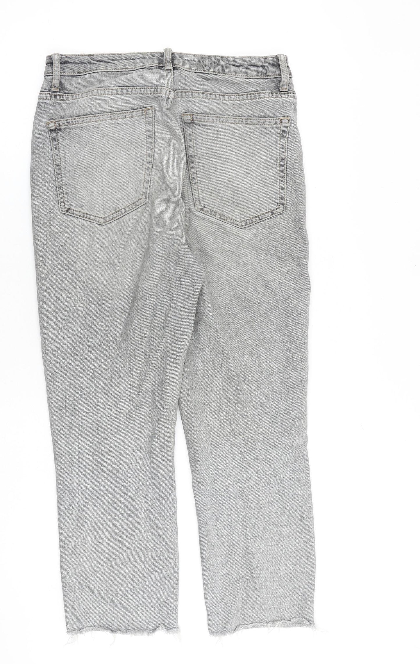 Topshop Womens Grey Cotton Straight Jeans Size 28 in L30 in Regular Zip - Raw Hem