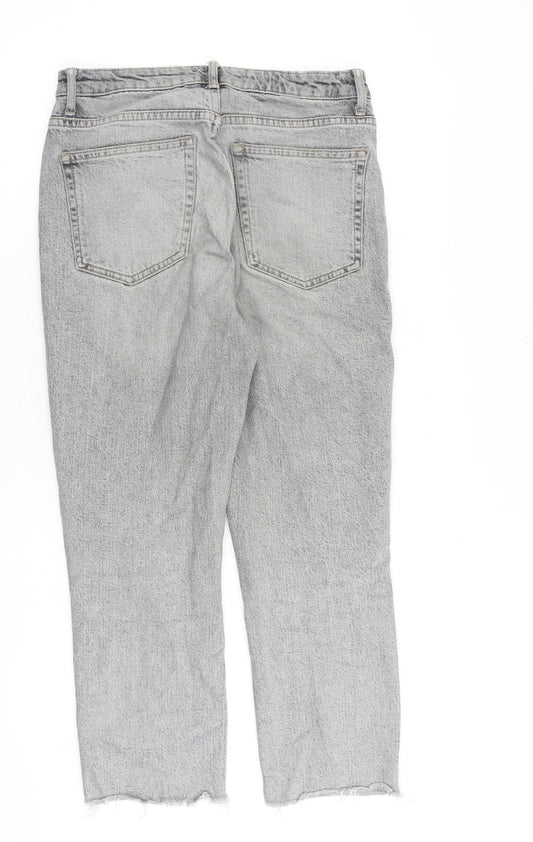 Topshop Womens Grey Cotton Straight Jeans Size 28 in L30 in Regular Zip - Raw Hem