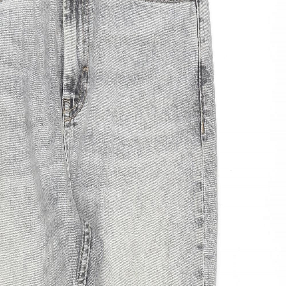 Topshop Womens Grey Cotton Straight Jeans Size 28 in L30 in Regular Zip - Raw Hem