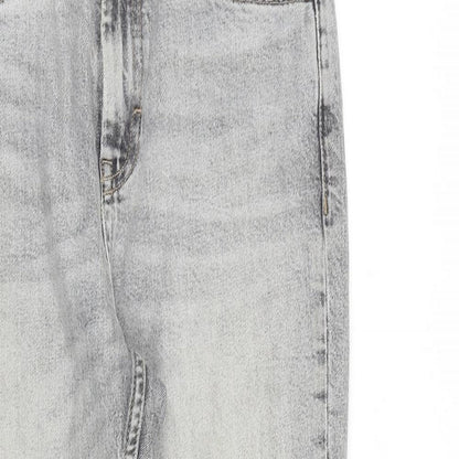 Topshop Womens Grey Cotton Straight Jeans Size 28 in L30 in Regular Zip - Raw Hem